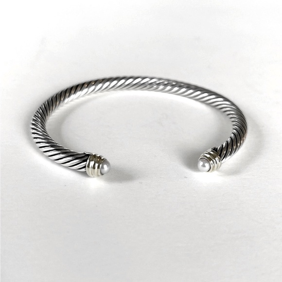 ♥️SOLD♥️DAVID YURMAN * Classic Sterling Silver & 14K Gold Pearl 5mm Cable Cuff - Picture 6 of 6